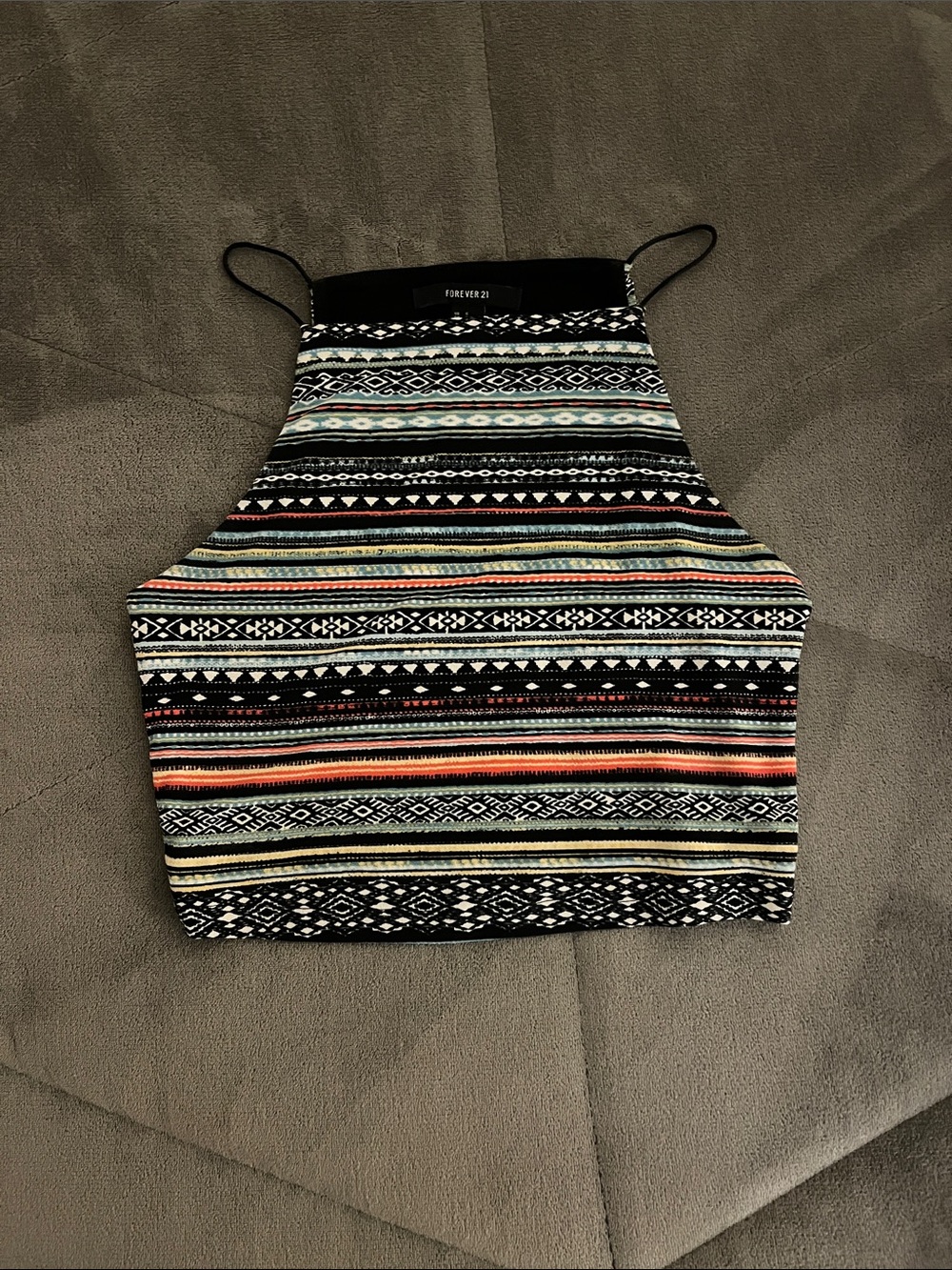 Forever 21 Black Multicolor Striped Halter Crop Top